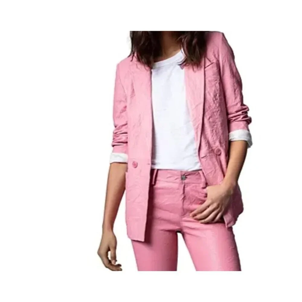 NEW Zadig & Voltaire Visko Cuir Leater Jacket Pink Size Small Size 36 Blazer NWT - Picture 10 of 10